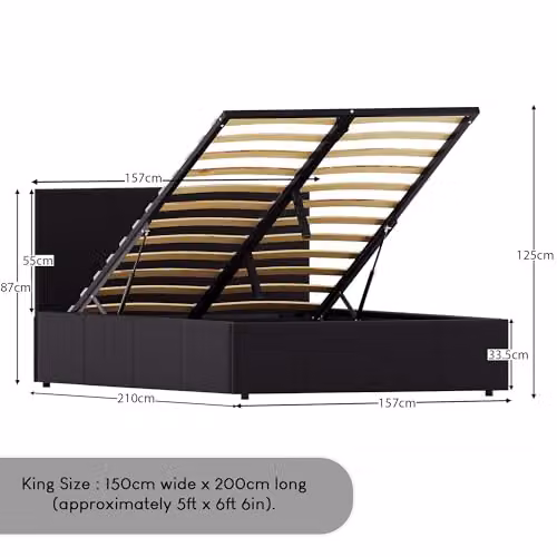 Vida Designs Lisbon King Ottoman Bed Frame in Black Faux Leather with Gas Lift Storage, H 87 x W 157 x D 210 cm – 3