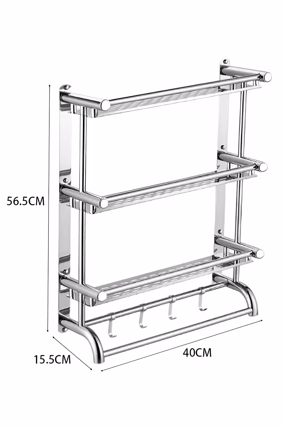 Living and Home 3 Tier Stainless Steel Wall Mounted Bathroom Storage Shelf in Silver – 3