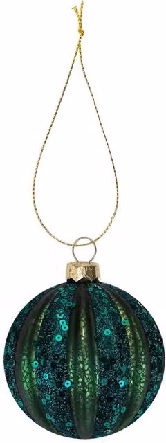 VFM e-Store Green Striped Glass Christmas Hanging Bauble – 1
