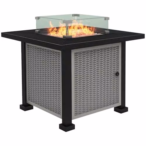 Outsunny Square Propane Gas Fire Pit Table, 50000 BTU, Grey, W/D/H: 81 x 81 x 64 cm