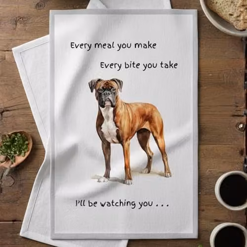 Animal Crackers Boxer Dog Novelty Cotton Tea Towel, White and Grey, 66 cm