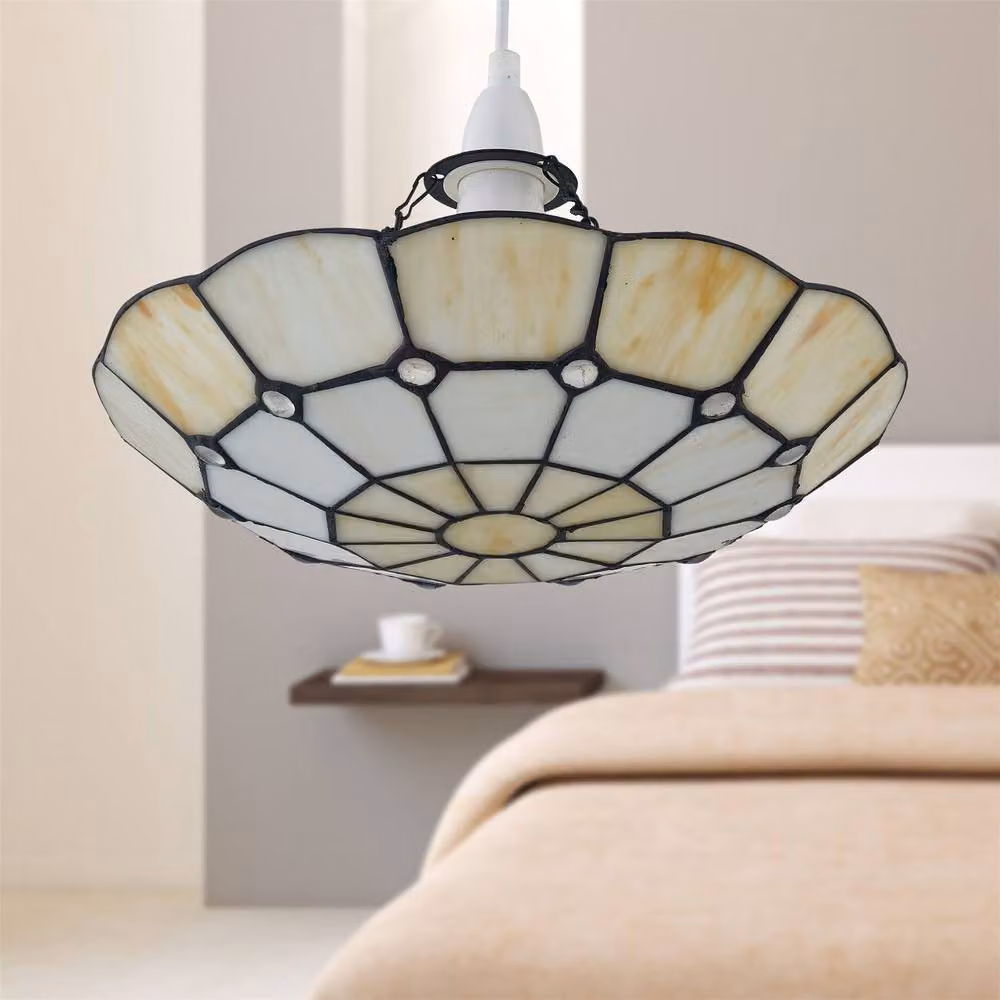 First Choice Lighting Brixham Set of 2 Multicolour Tiffany Glass Uplighter Easy Fit Pendant Shades – 2