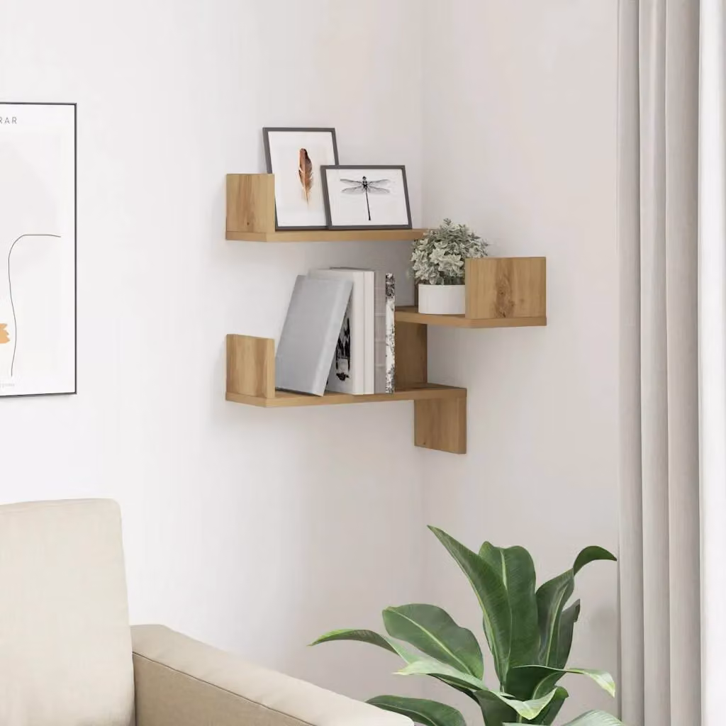 Berkfield Home Artisan Oak Wall Corner Shelf, Brown, W/D/H: 40 x 40 x 49.5 cm – 2