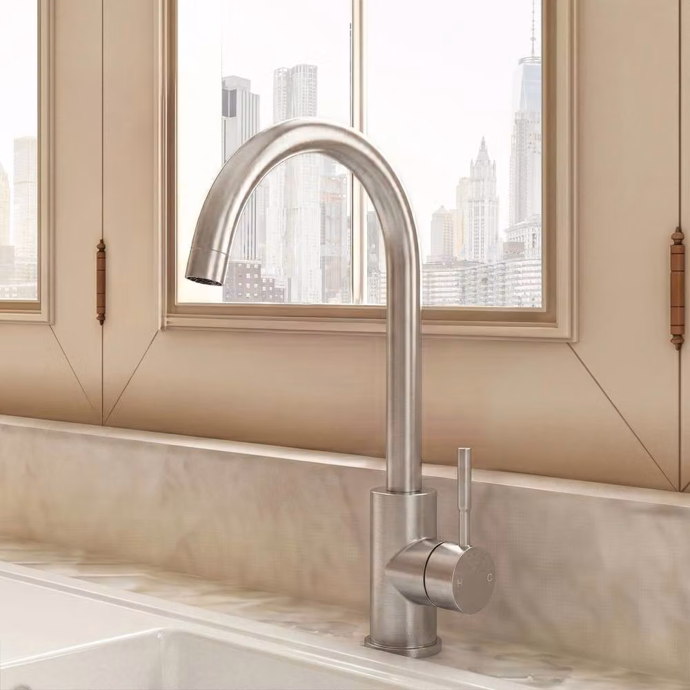Balterley Round Kitchen Sink Mixer Tap, Brushed Steel, Grey, H 35.5 cm x W 23.7 cm x D 20.0 cm – 3