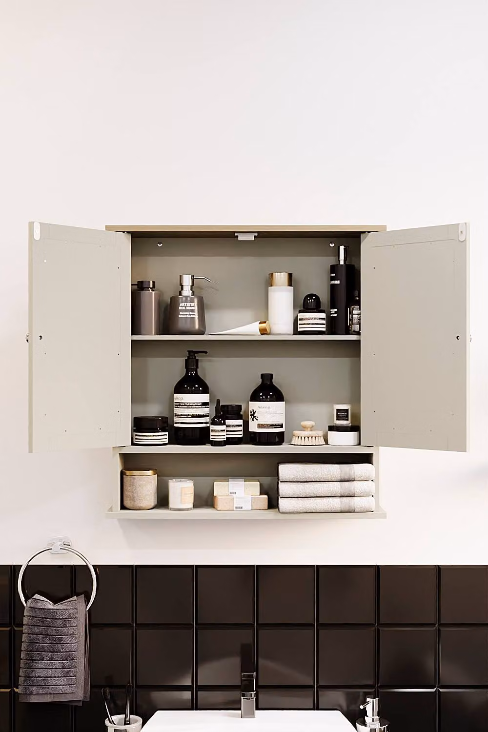 HD Designs Priano Grey 2 Door Mirrored Wall Cabinet with Internal Shelves – 3