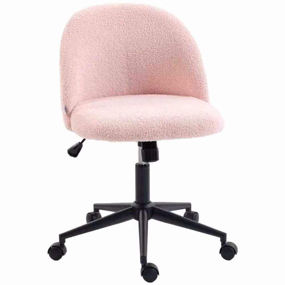 STILVORA Pink Teddy Fleece Upholstered Office Task Chair with Swivel and Castors – 3