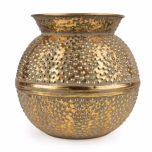 Madison & Mayfair Small Antique Gold Rounded Metal Vase H 26.5 x W 25.0 x D 26.5 cm