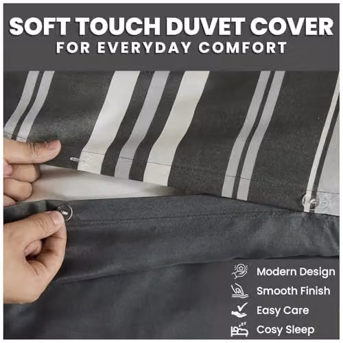 GAVENO CAVAILIA Junie King Size Striped Duvet Cover Set with Pillowcases, Grey and Multicolour Reversible Polyester and Cotton Bedding Set, W/D/H: 180 x 200 cm – 4