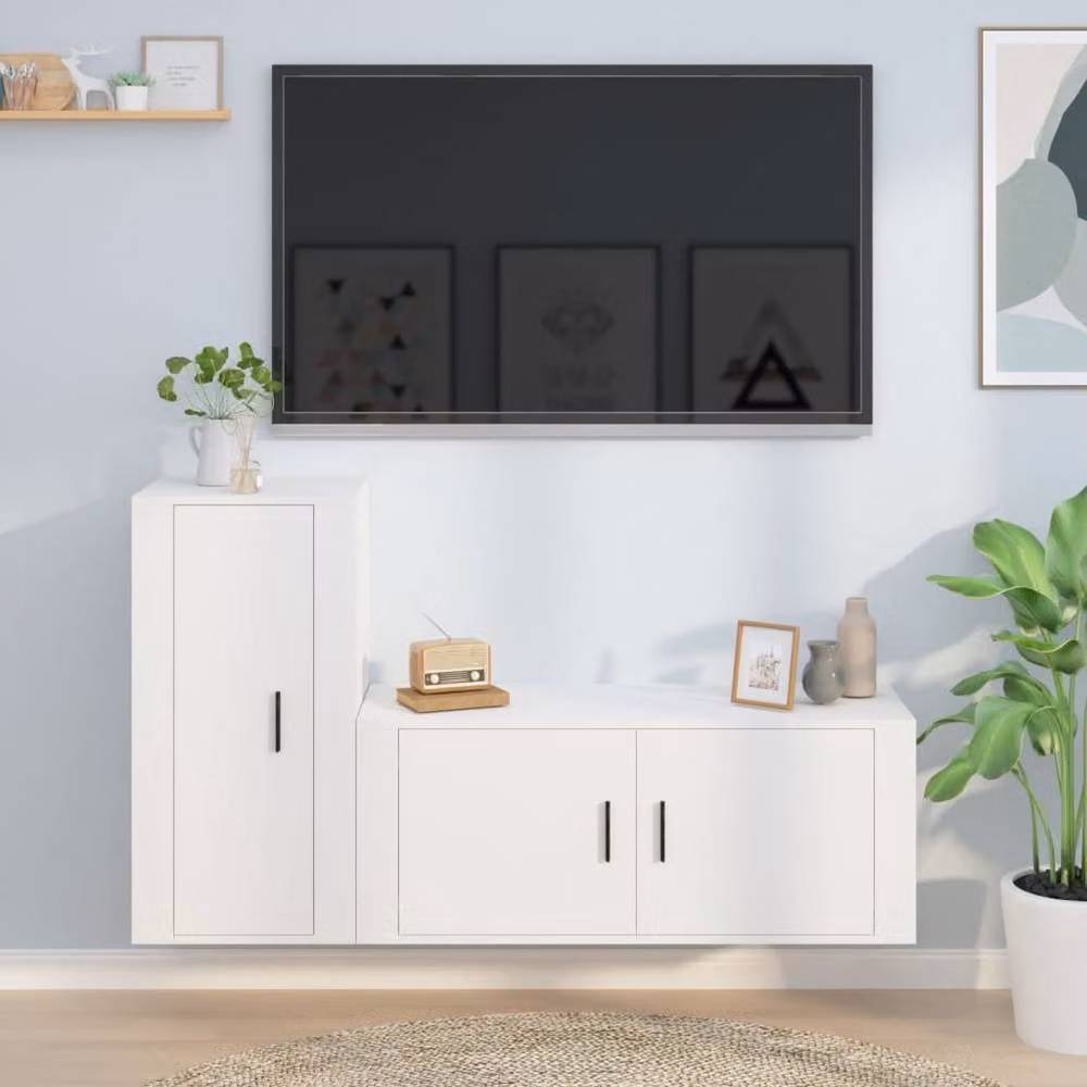 Berkfield Home 2 Piece Classic White Wall Mounted TV Cabinet Set in Engineered Wood – 2