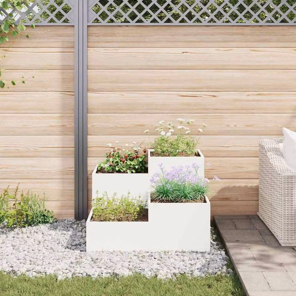 Berkfield Home White Steel Garden Planter Tub W/D/H: 80 x 80 x 60 cm – 2