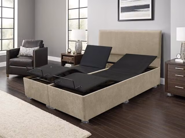 ASC Titan Electric Adjustable Divan Base, Beige Fabric, W/D/H: 180 x 200 x 25 cm