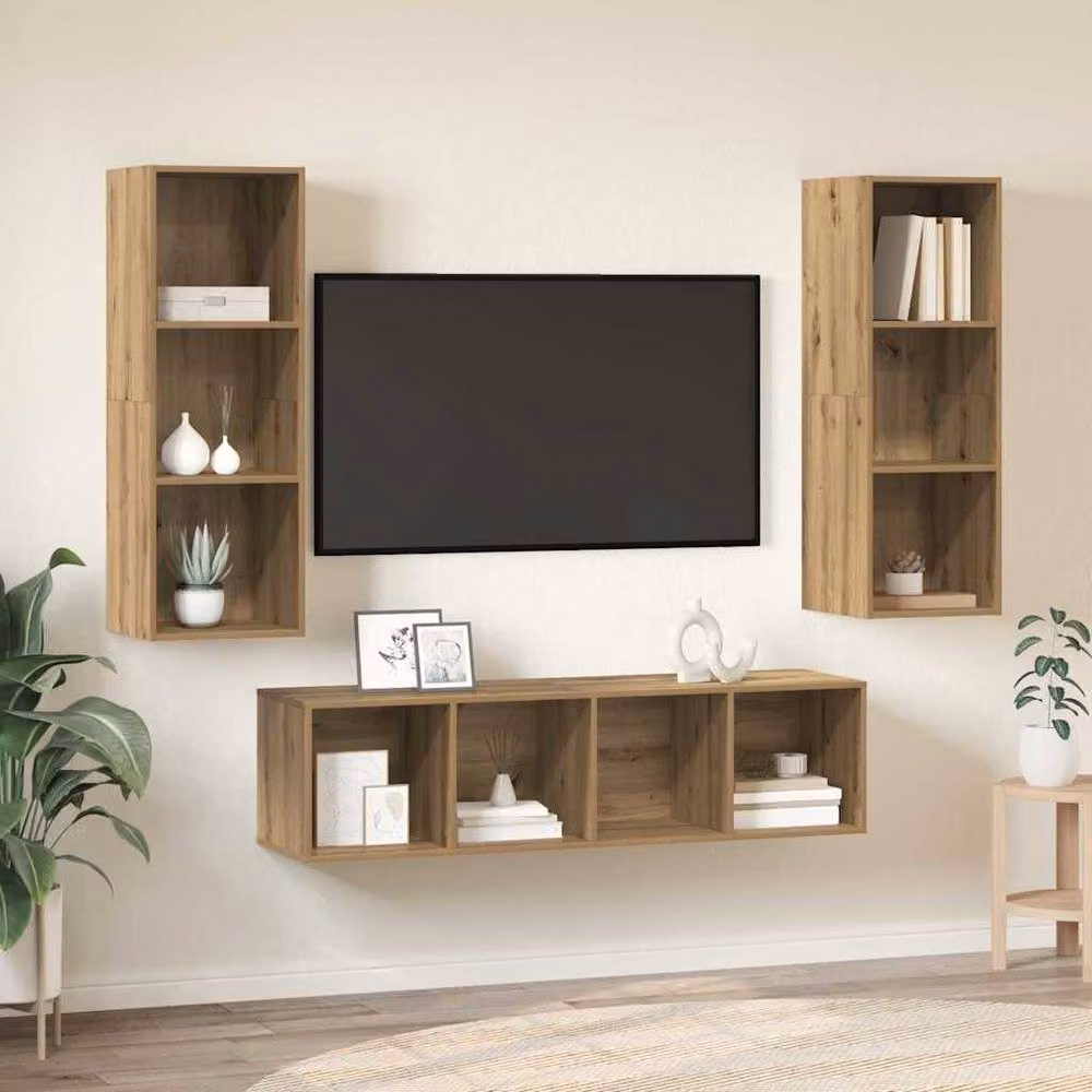 Berkfield Home 3-Piece TV Cabinet Set with Shelf in Artisan Oak Brown, W/D/H: 37 x 37 x 142.5 cm – 2