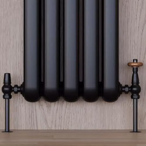 UK Radiators Derry Traditional Black Angled Thermostatic Radiator Valve and Lockshield Set with 1/2 BSP 8mm Connection – 2