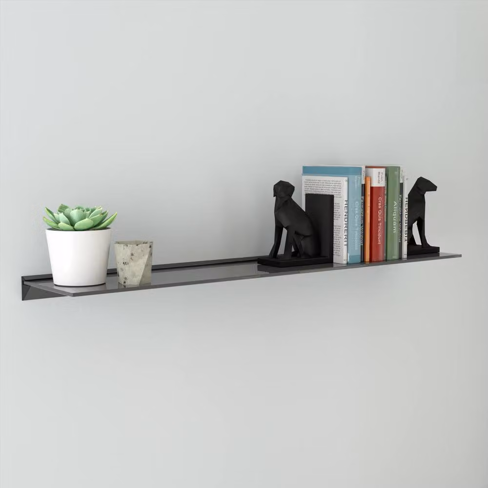 AVF Black Glossy Glass Floating Wall Mounted Shelf, W: 120 cm, D: 25 cm – 2