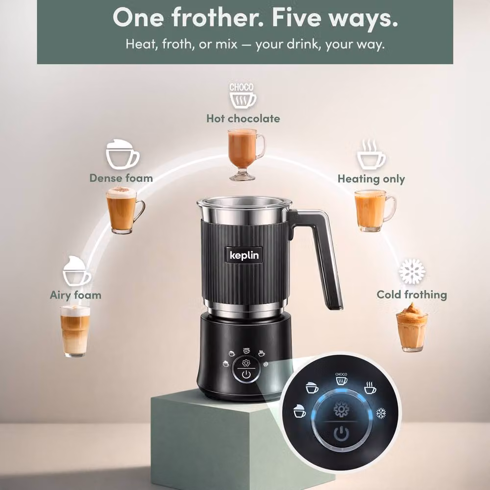 Keplin 5-in-1 Electric Automatic Milk Frother with Stainless Steel Jug, 350ml, Black – 2