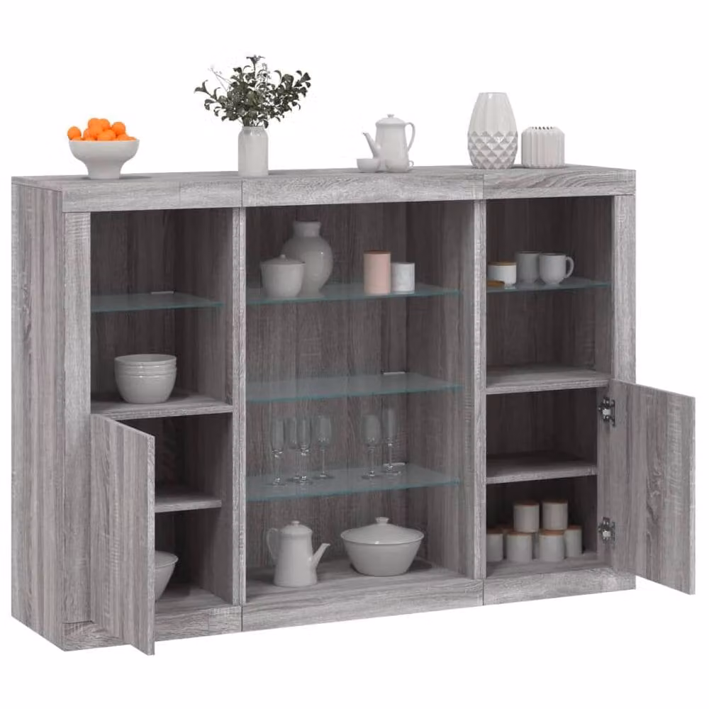 Berkfield Home Set of 3 Modern Grey Sonoma Sideboards with Integrated LED Lighting and Matt MDF Finish – 1