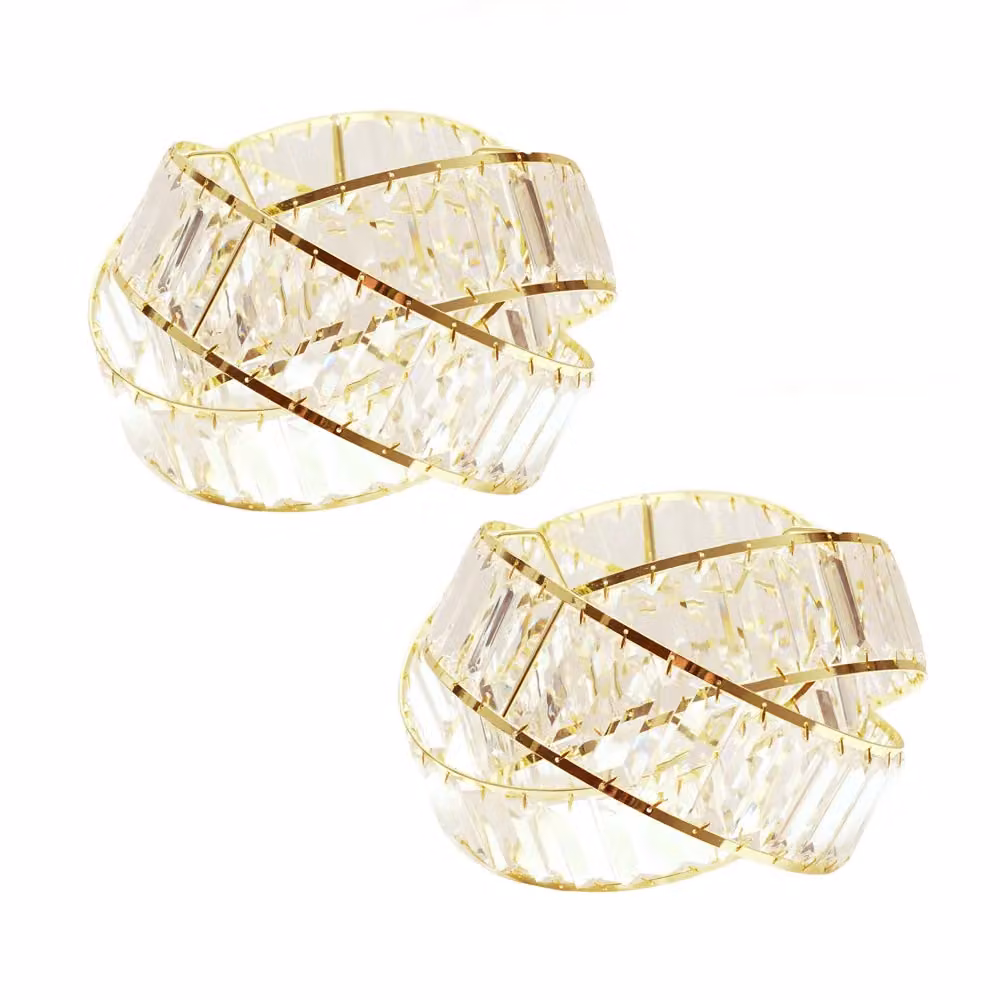 ValueLights Hudson Pair of Grey and Gold Acrylic Jewel Intertwined Twist Easy Fit Lamp Shades – 2