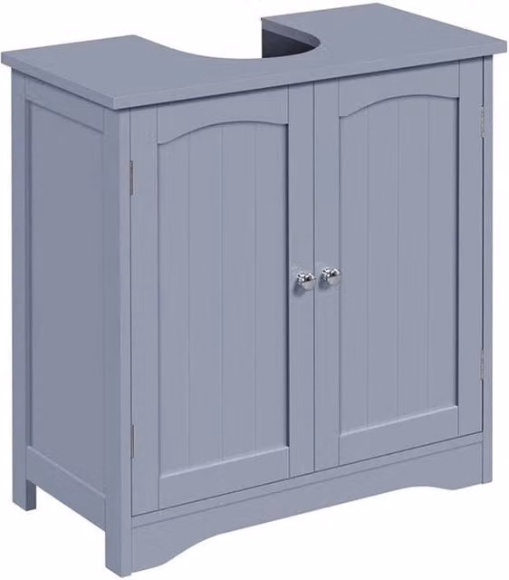 KORVIXA Grey Modern Freestanding Bathroom Under Sink Storage Unit with Internal Shelves and Hinged Doors