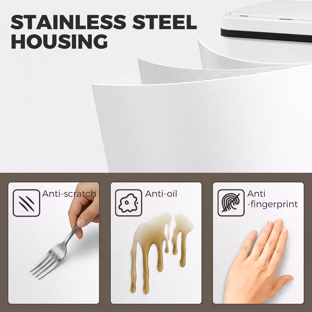 STILVORA 40L Sensor Bin with Soft-Close Lid and Fingerprint-Proof Stainless Steel Finish in White, H 75.0 cm x W 35.5 cm x D 1.0 cm – 3