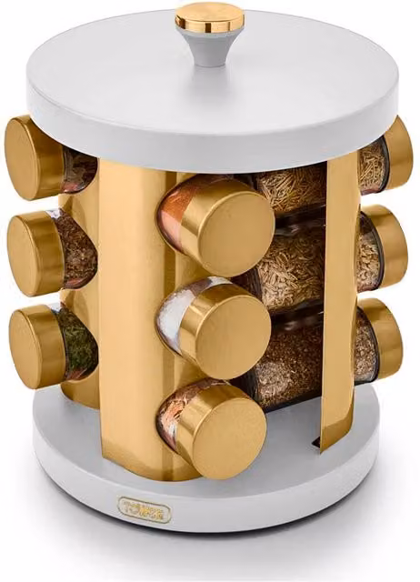 Tower Rotating 12 Jar Spice Rack in White with Glass Jars
