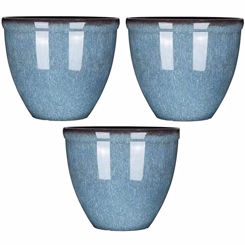 Garden Gear Blue Glazed Effect Bell Shape Planter, Height: 34 cm – 1