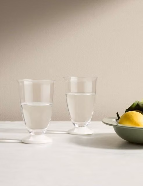 M&S x Kelly Hoppen Set of 2 White and Transparent Footed Hi Ball Tumbler Glasses