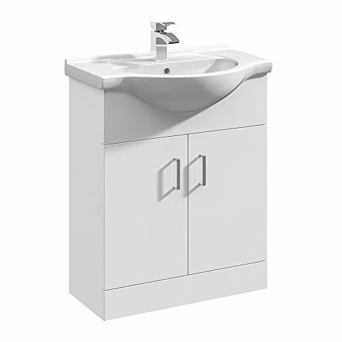 Nuie Mayford Floor Standing 650mm Cabinet and Basin in White Glossy Finish – 1