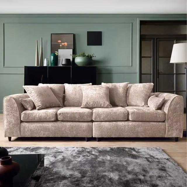 Abakus Direct Harriet 4-Seater Upholstered Sofa in Beige and Yellow with Scatter Cushions