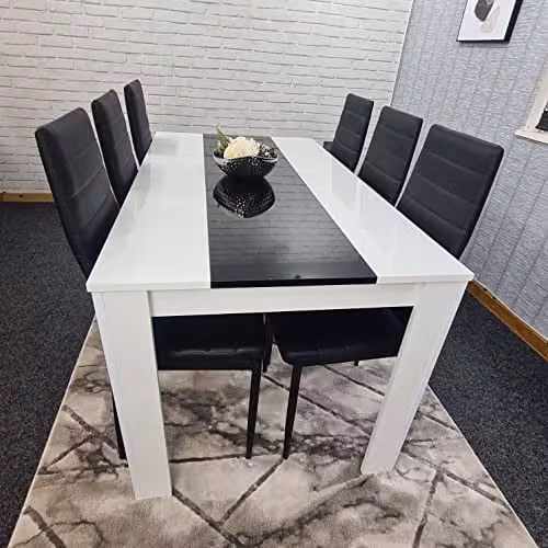 KOSY KOALA Modern Kitchen Dining Set with Rectangular White Glossy Table and 6 Black Chairs, W/D/H: 140 x 80 x 75 cm – 5