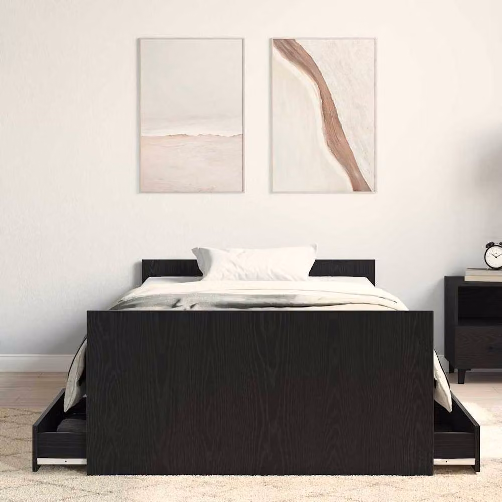 Berkfield Home Modern Bed Frame in Black Oak with Drawers, W/D/H: 90 x 200 cm – 4