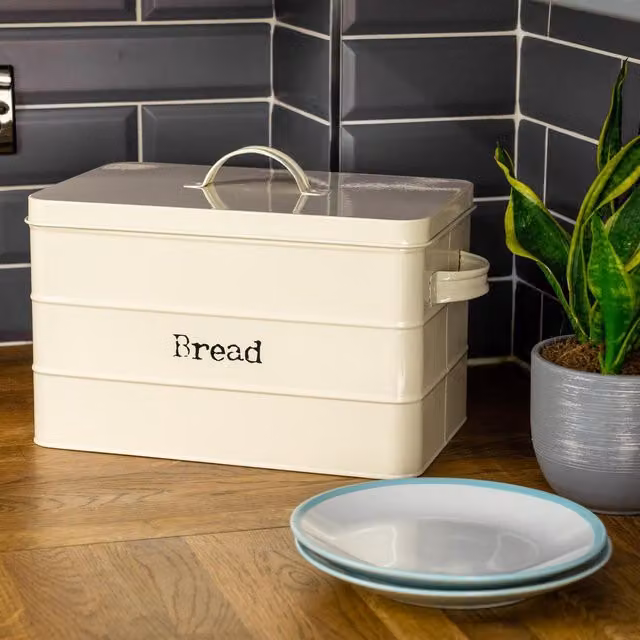Harbour Housewares Airtight and Leakproof Metal Kitchen Bread Bin in Beige and Black