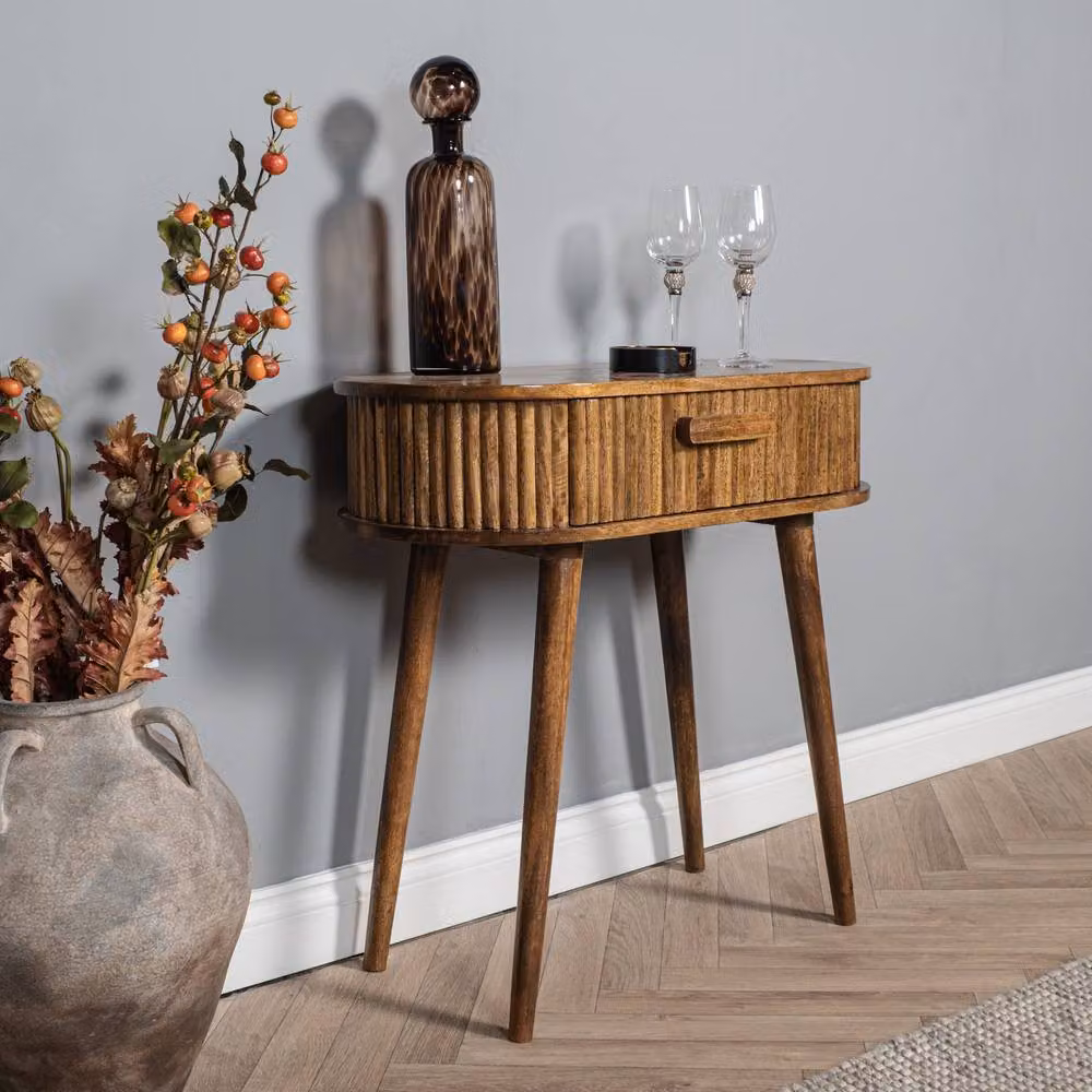 Elm Home And Garden Mid Century Solid Mango Wood Hall Console Telephone Table in Brown, W/D/H: 80 x 40 x 80 cm – 2