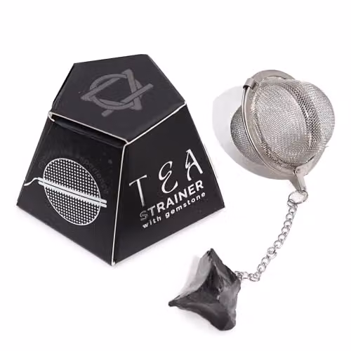 KDMD Black Obsidian Raw Crystal Gemstone Tea Strainer with Fine Mesh Stainless Steel Sieve