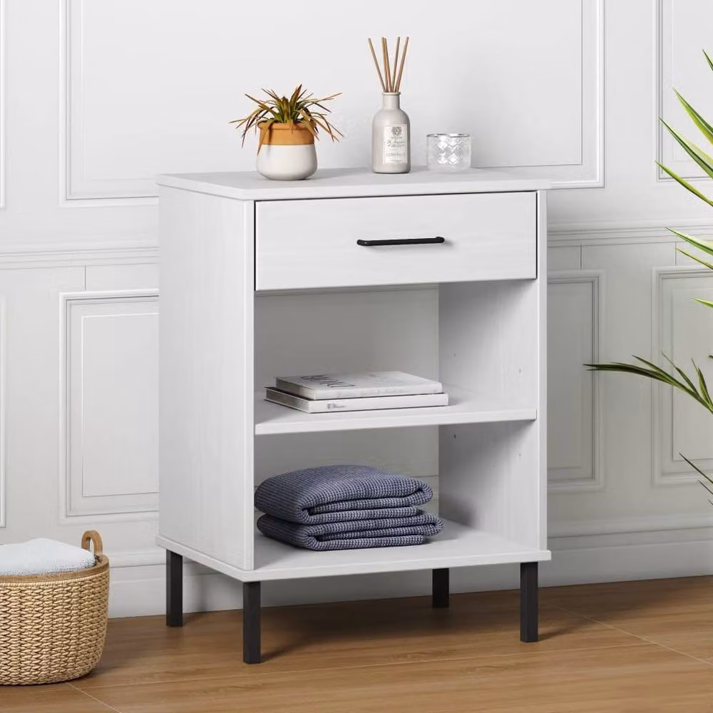 Berkfield Home Oslo White Solid Wood Pine Console Cabinet with Metal Legs – 2