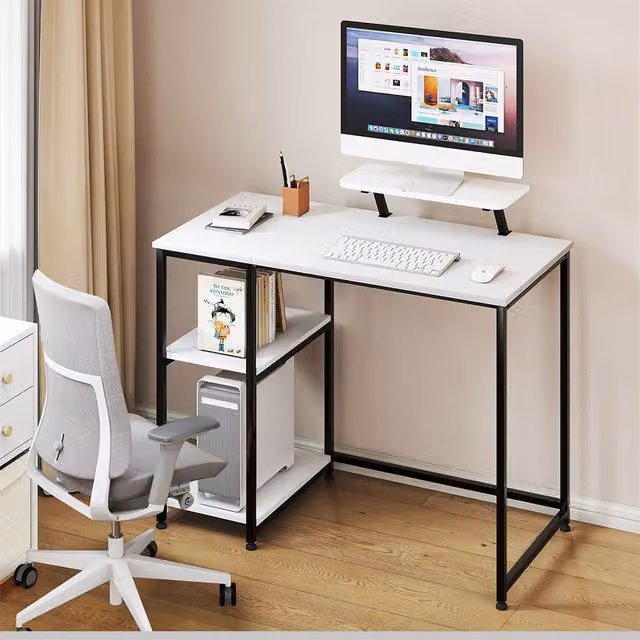 Levede Modern White Gaming Desk with Monitor Shelf and Half Shelf, W/D/H: 100 x 50 x 89 cm