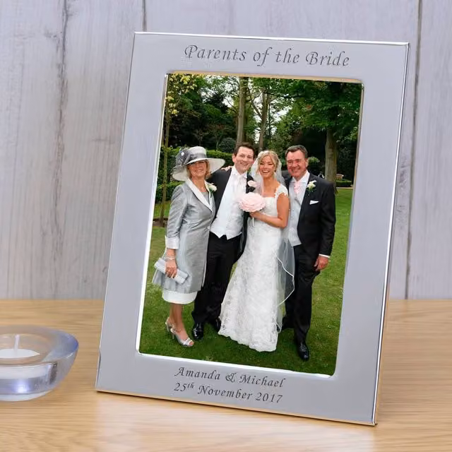Uniqueful Personalised Parents of the Bride Silver Plated Rectangular Tabletop Photo Frame, W/H: 21.5 x 16.5 cm