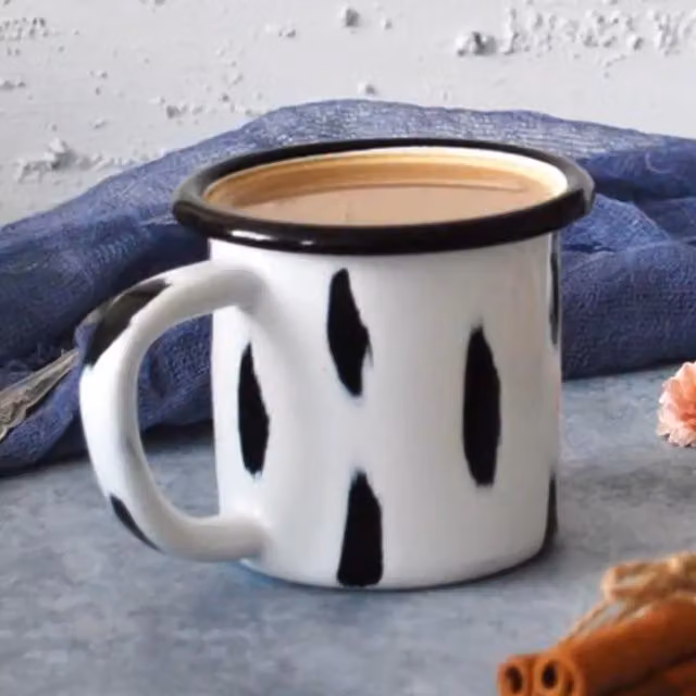 Elifle Stripe Series Enamel Mug in White and Black