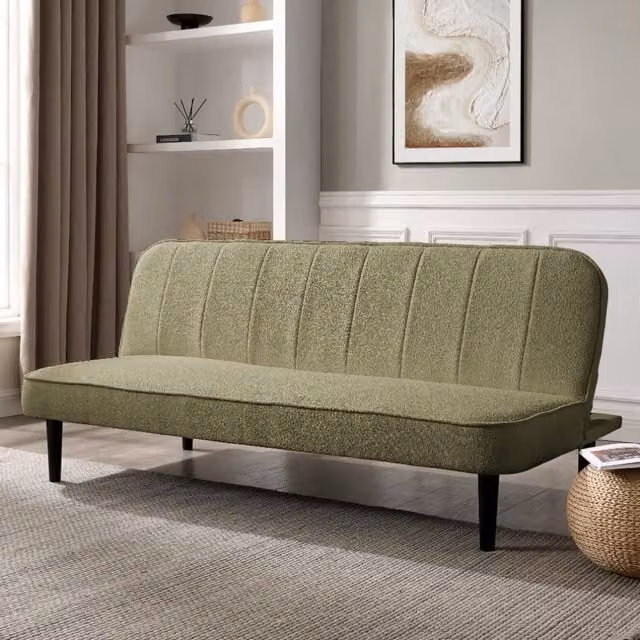Home Detail Begonia 3 Seater Green Bouclé Fabric Click Clack Sofa Bed W/D/H: 179 x 91 x 81 cm