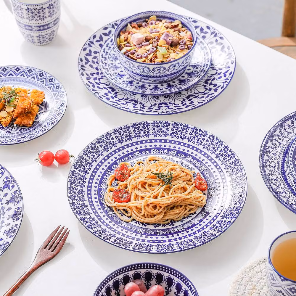 Simpa Blue Florentine Floral Porcelain 18-Piece Dinner Set – 4