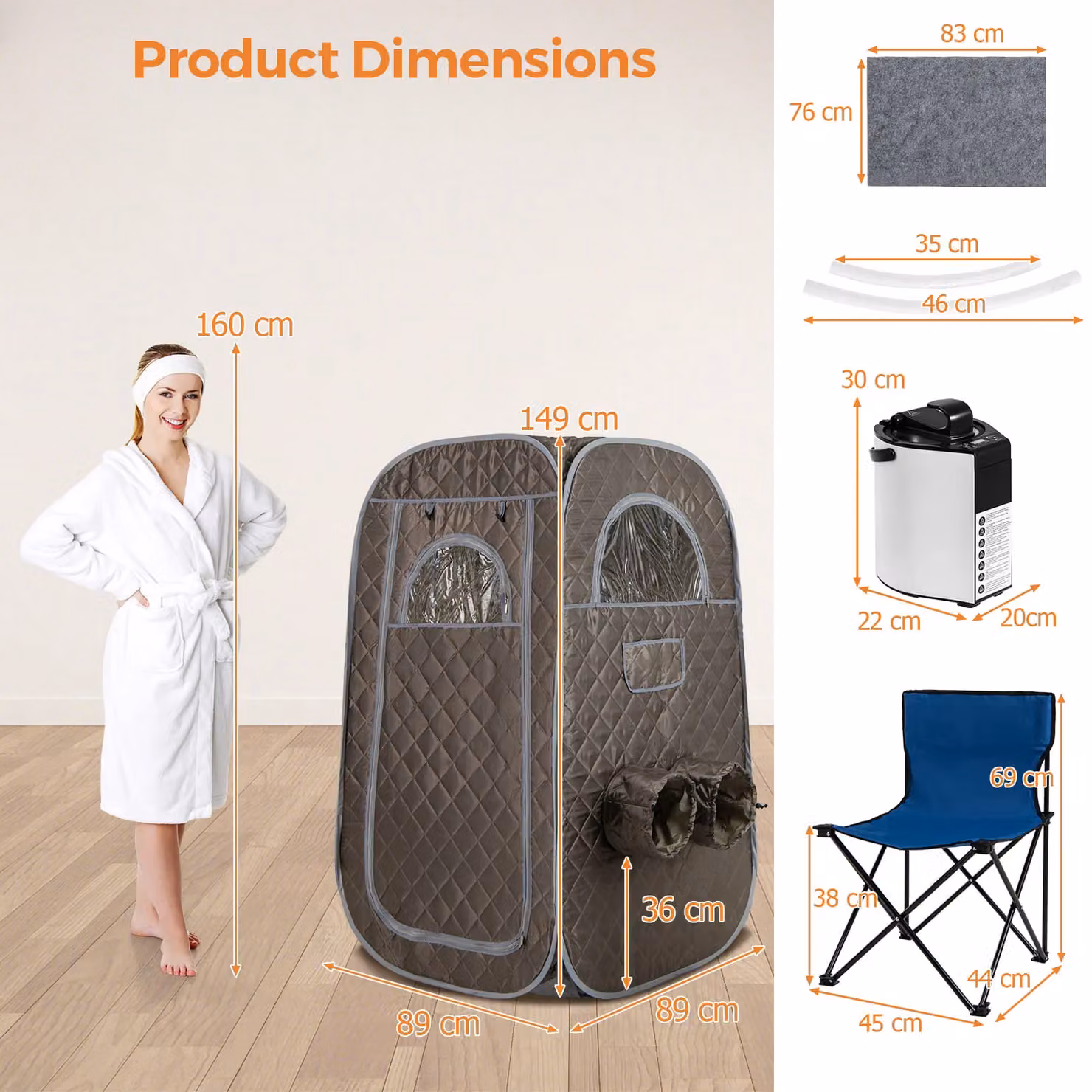 Costway Portable Steam Sauna Tent with Foldable Chair, Grey – 2