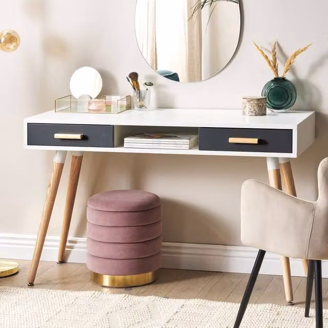 Wyld and Coco Compact White Writing Desk with Oak Legs, W: 120 cm, D: 45 cm, H: 75 cm – 1