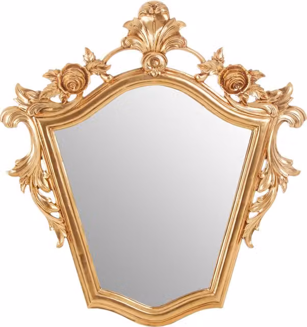 Orsina Classic Floral Rectangular Wall Mirror in Gold and Grey, W/D/H: 116 x 8 x 116 cm
