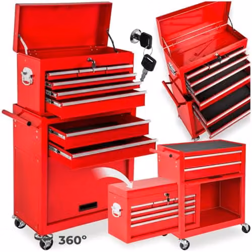 tectake Lockable and Rollable Steel Tool Chest in Red – 1