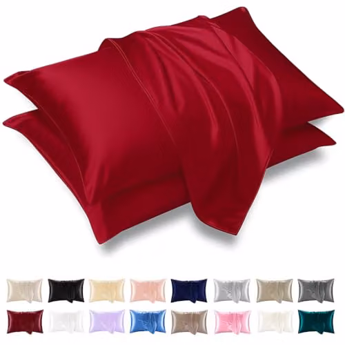 Grace Satin Silk Pillowcase 4 Pack in Pink and Red with Envelope Closure