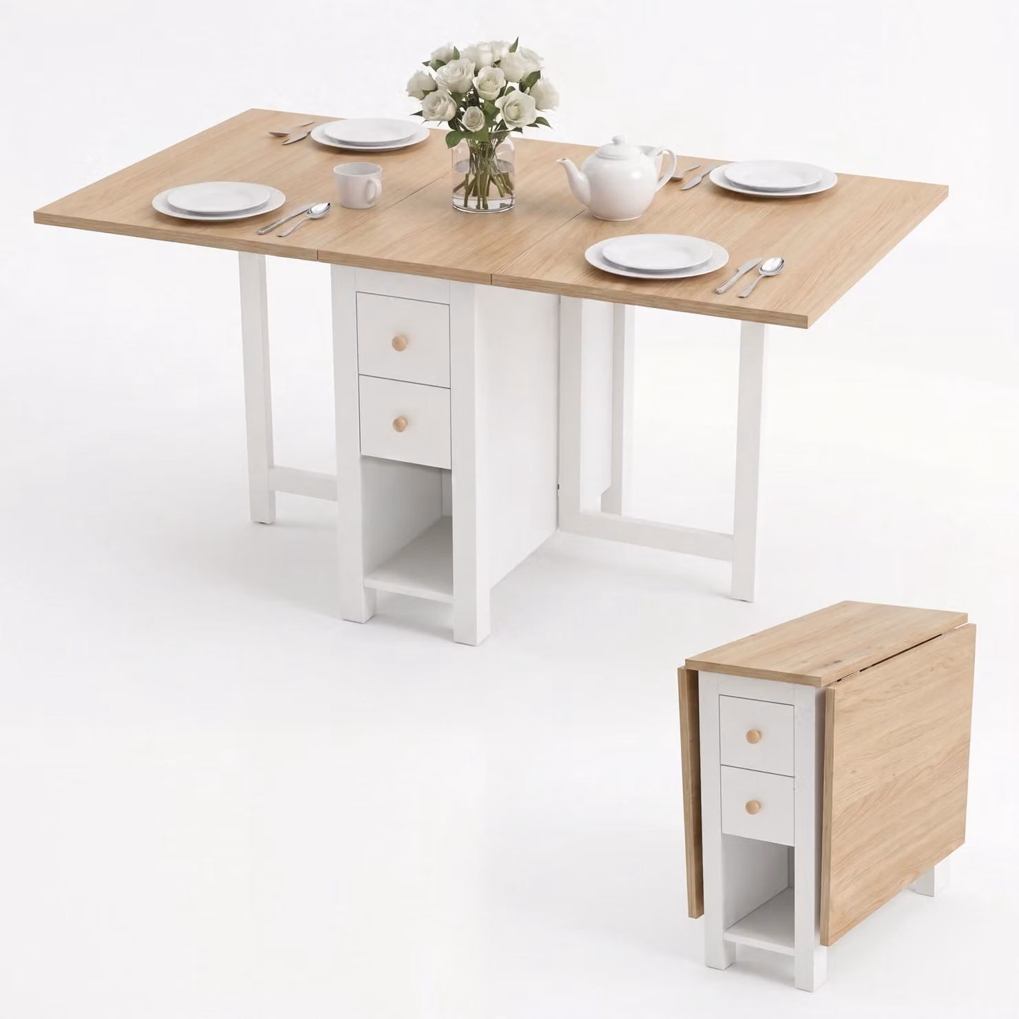 Stovra White Butterfly Leaf Folding Dining Table W/D/H: 150 x 80 x 75 cm