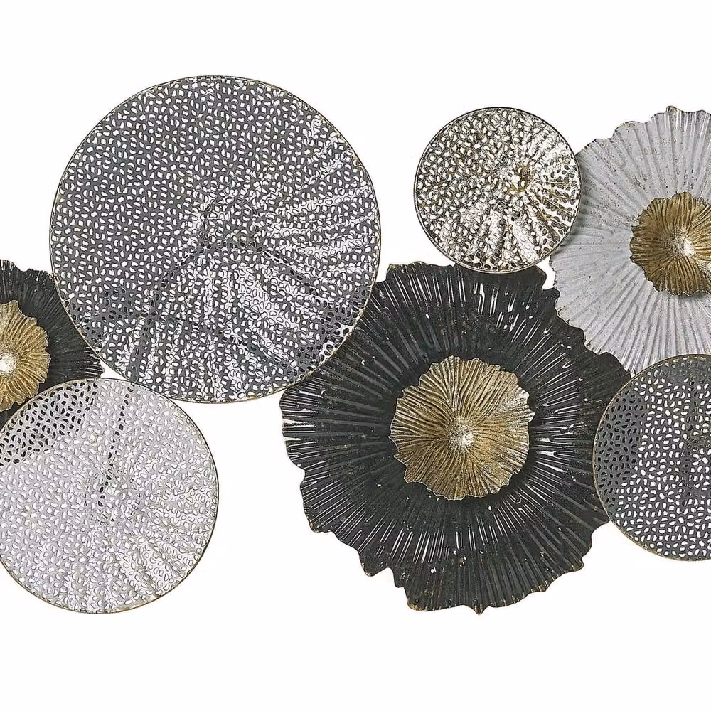 Wyld and Coco Circles 3D Geometric Metal Wall Art in Black, Silver, Gold and White, W64 x D5 x H38 cm – 2