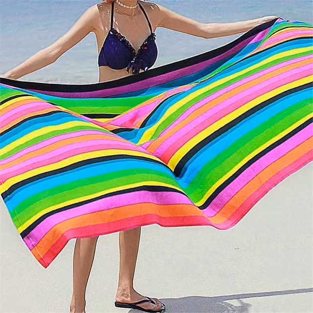 Nordara Extra Large Quick Drying Sand Free Striped Beach Towel in Multicolour