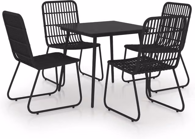Berkfield Home 5 Piece Modern Outdoor Dining Set in Black Poly Rattan and Glass – 1