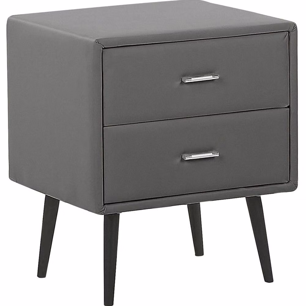 Wyld and Coco Grey Faux Leather 2 Drawer Bedside Table Nightstand – 2