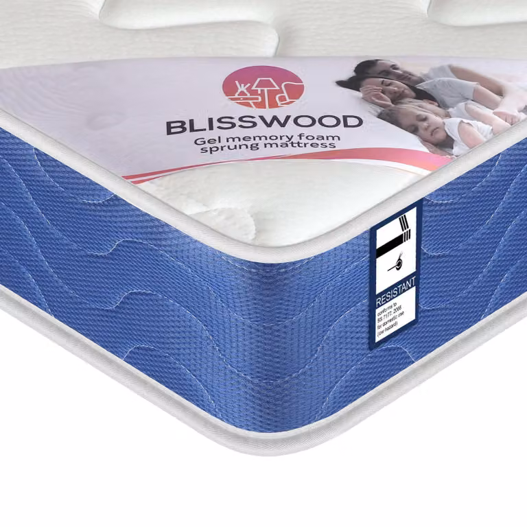 DHS Hybrid Sprung Mattress with Cool Gel Memory Foam, Blue, W/D/H: 180 x 200 x 20 cm